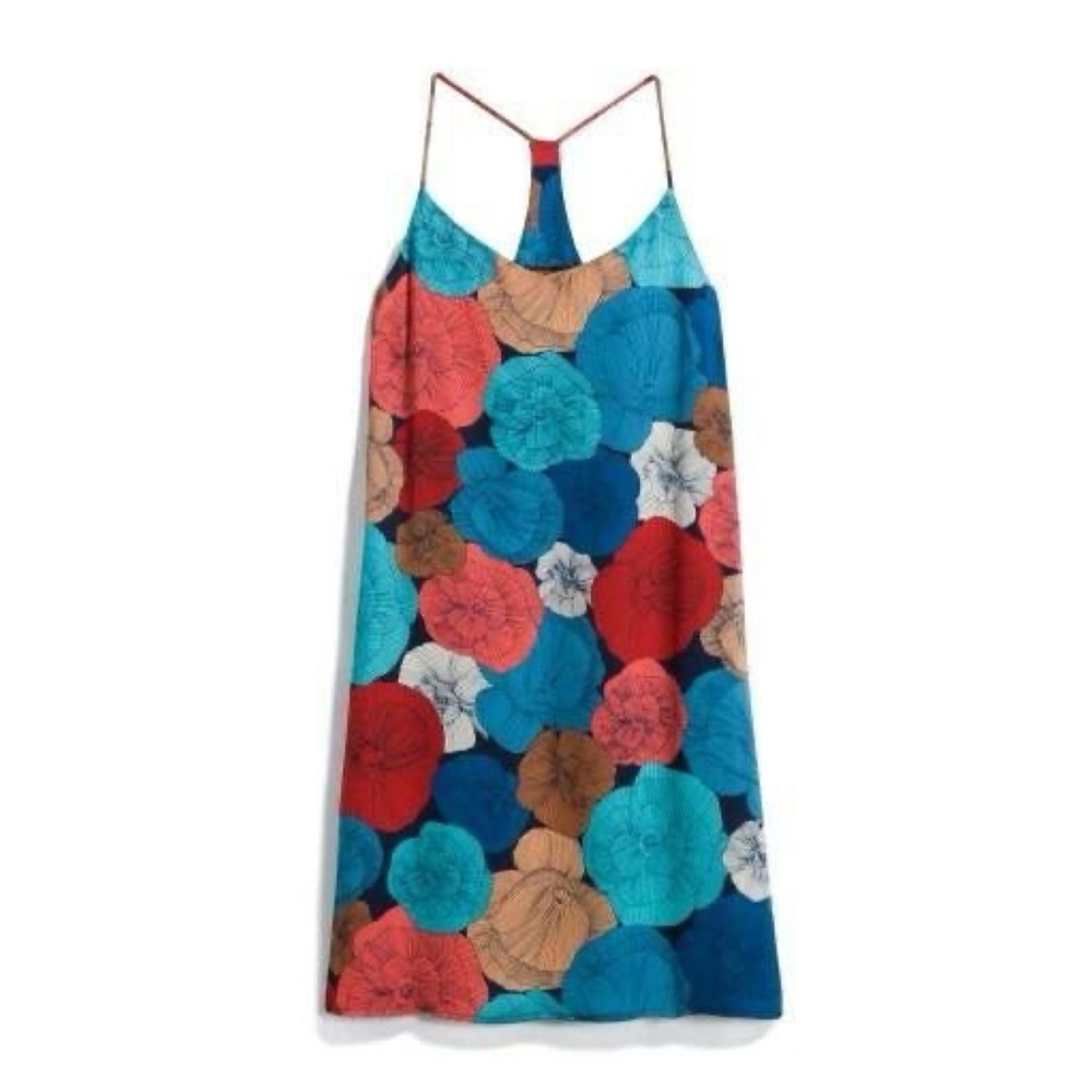 Verse Stitchfix Julienne Blue and Red Floral Halter Sleeveless Trapeze Dresss